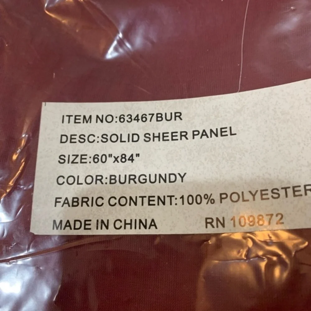NWT Burgundy Sheer Panel Curtains‎ 60x84 Rod Pockets